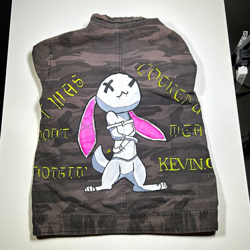 Rock & Republic Y2K Camo Military Jacket Womens Large Custom Bunny Art Grunge